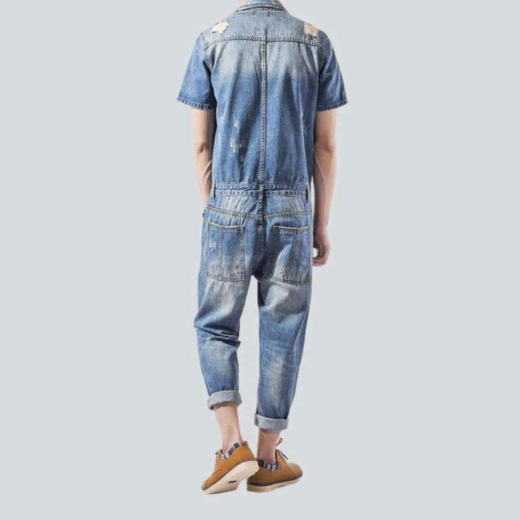 Ripped men's jeans jumpsuit