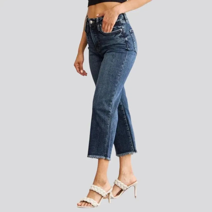 Cutoff-bottoms women's sanded jeans