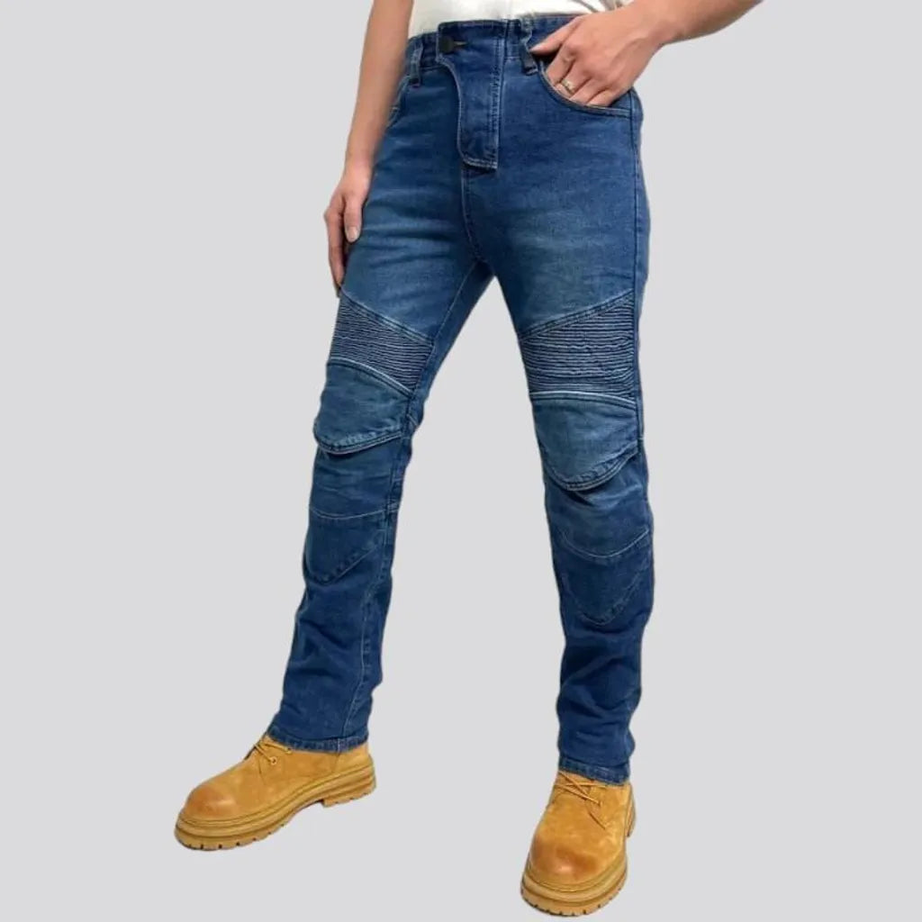 High-waist slim men's biker jeans