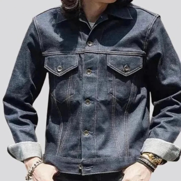 Casual dark wash duty denim trucker jacket for men