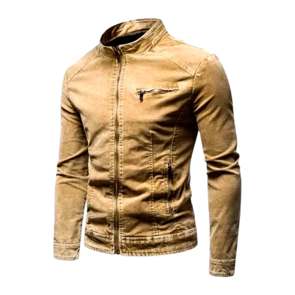 Biker Style Men's Denim Jacket - Sand