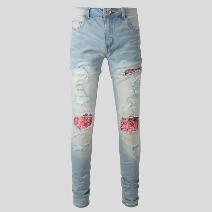 Pink-patch men's skinny jeans