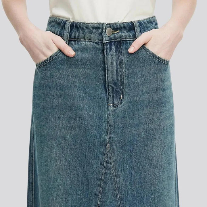 Classic high-rise whiskered denim skirt