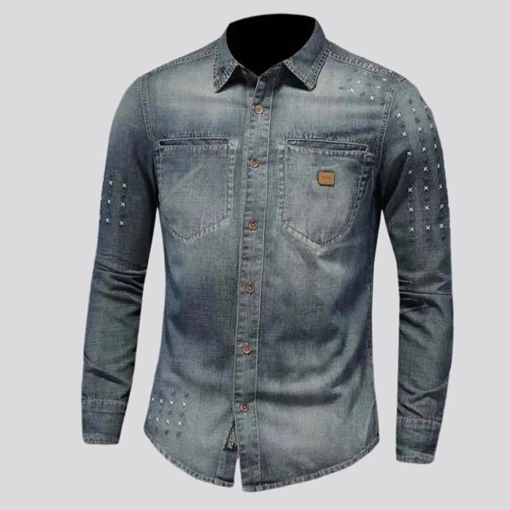 Vintage medium length men's denim shirt