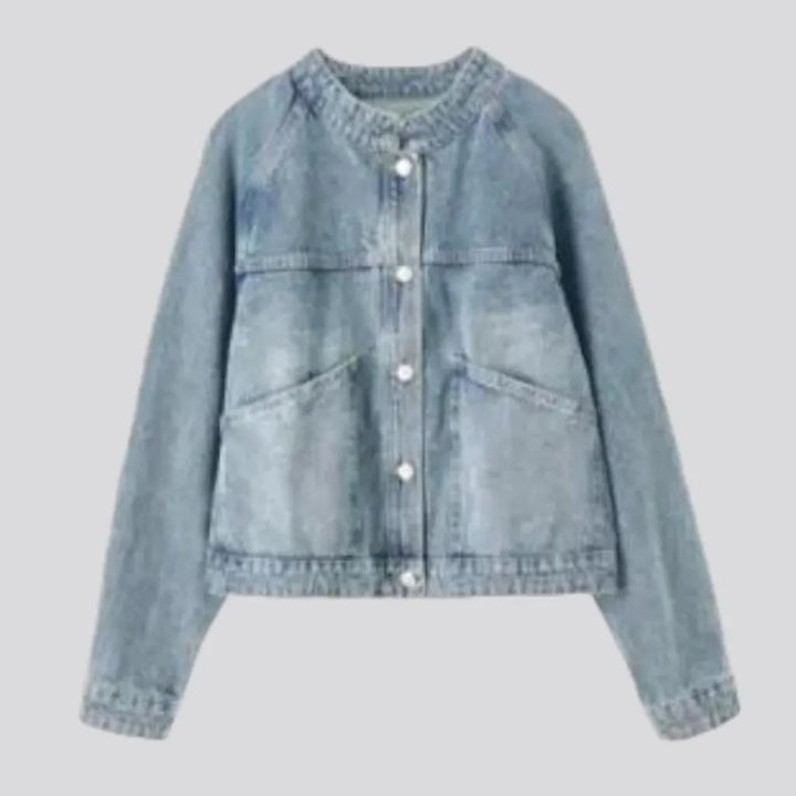 Light-wash sanded jean jacket
 for women