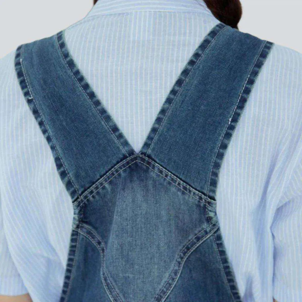 Chest embroidery women's denim dungaree