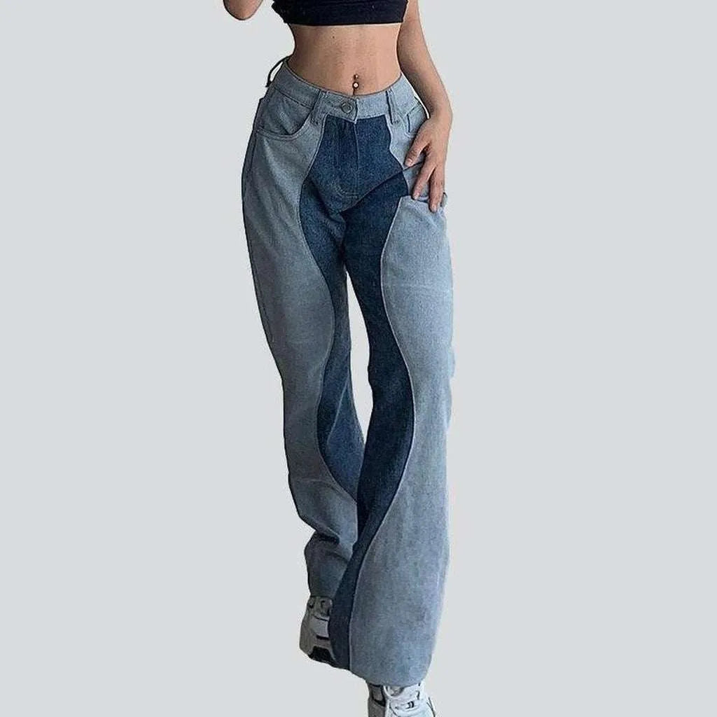 Two color patchwork straight jeans