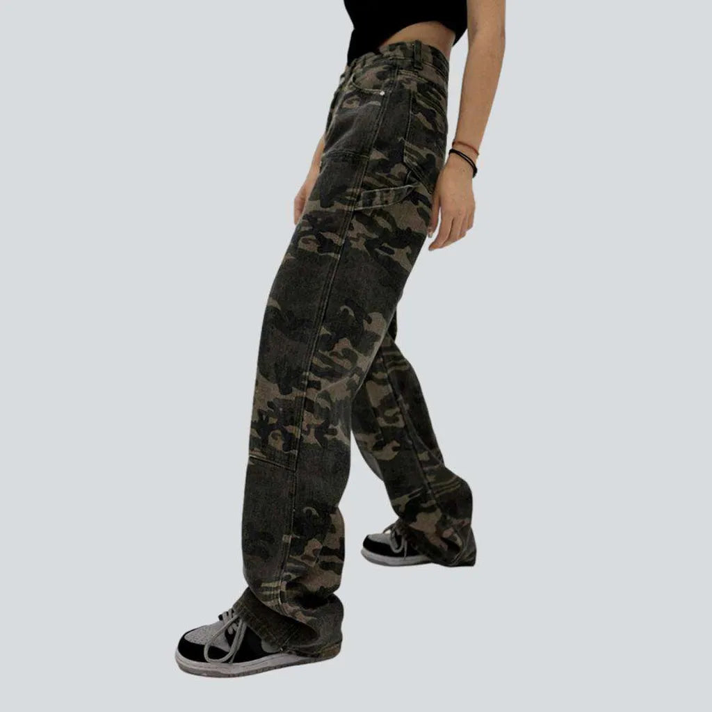 Camouflage print women's straight jeans