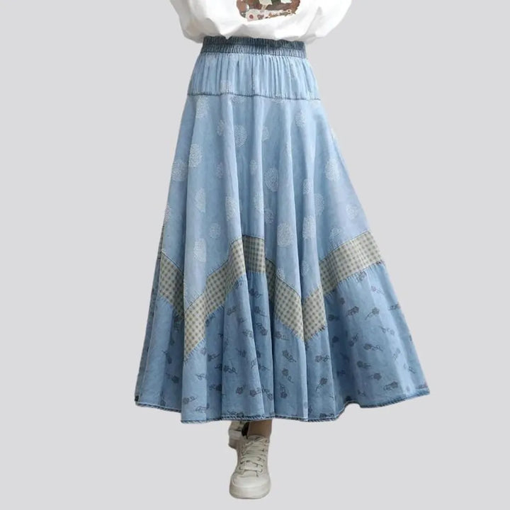 Long painted denim skirt
 for women