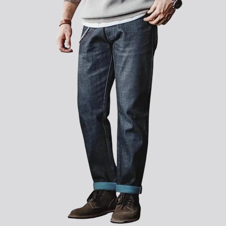 Dark faded cuffed selvedge men's jeans