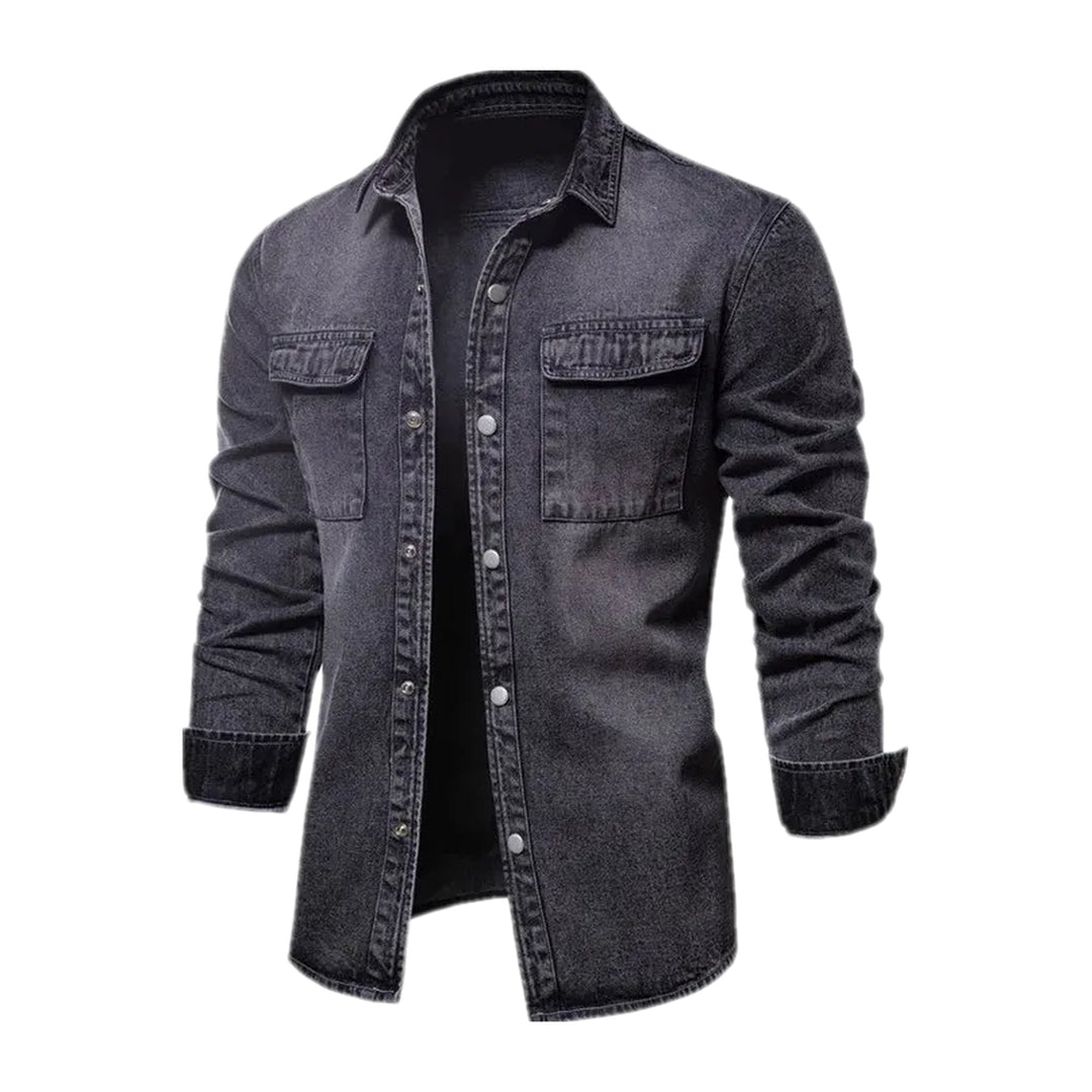 Fashionable Slim Men's Jeans Shirt - Black