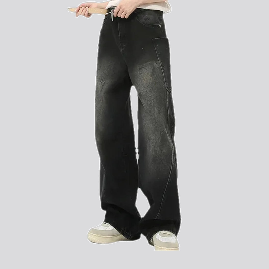 Boho style abraded men's jeans