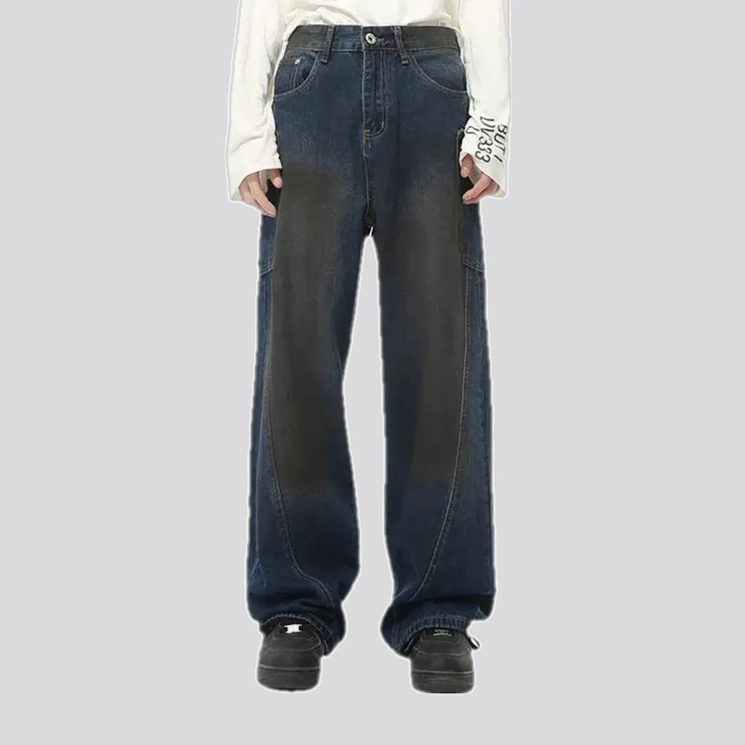 Boho style abraded men's jeans