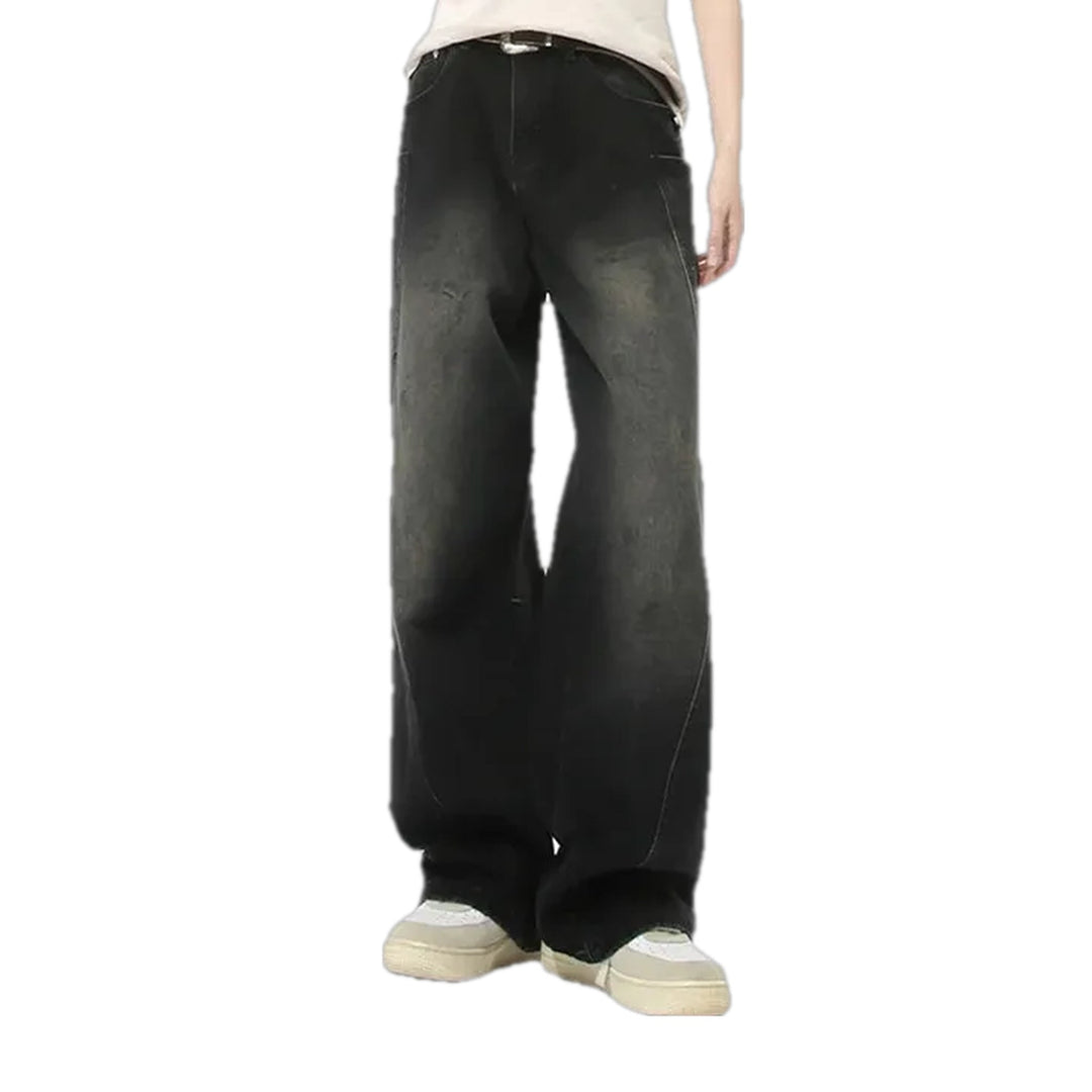 Boho Style Abraded Men's Jeans - Black