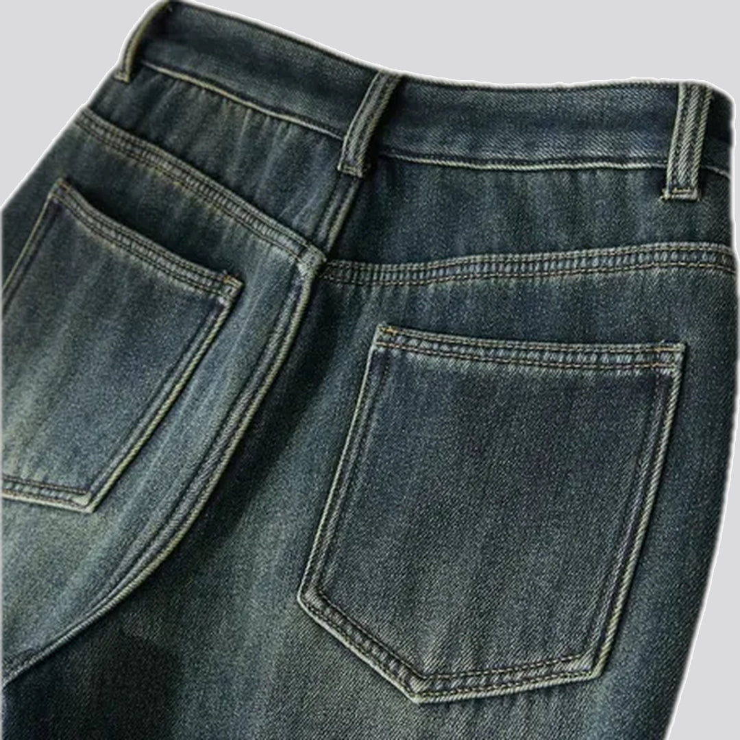 Padded stonewashed wide women's jeans