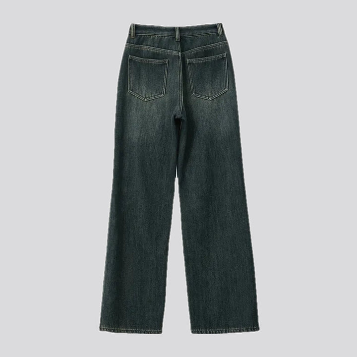 Padded stonewashed wide women's jeans