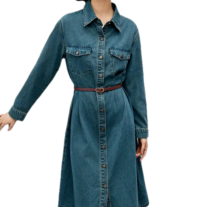 Casual Stonewashed a Line Jean Dress - Blue