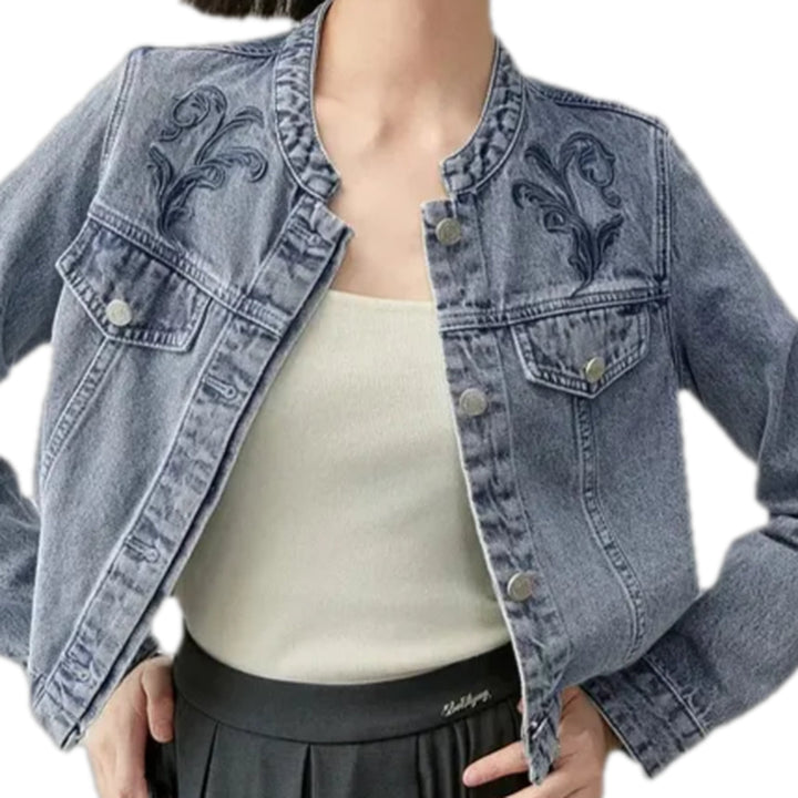 Light Stonewashed Style Women's Denim Jacket - Light Blue