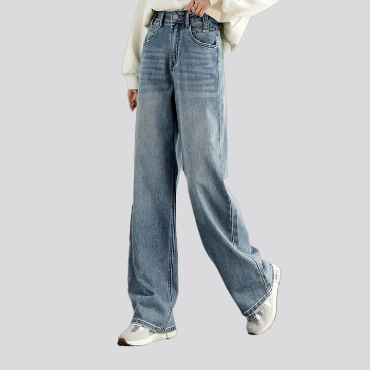 Faded lines casual high waist women's jeans