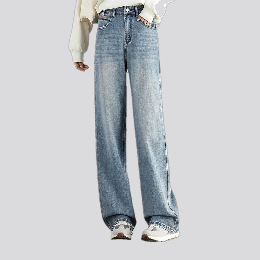 Faded lines casual high waist women's jeans