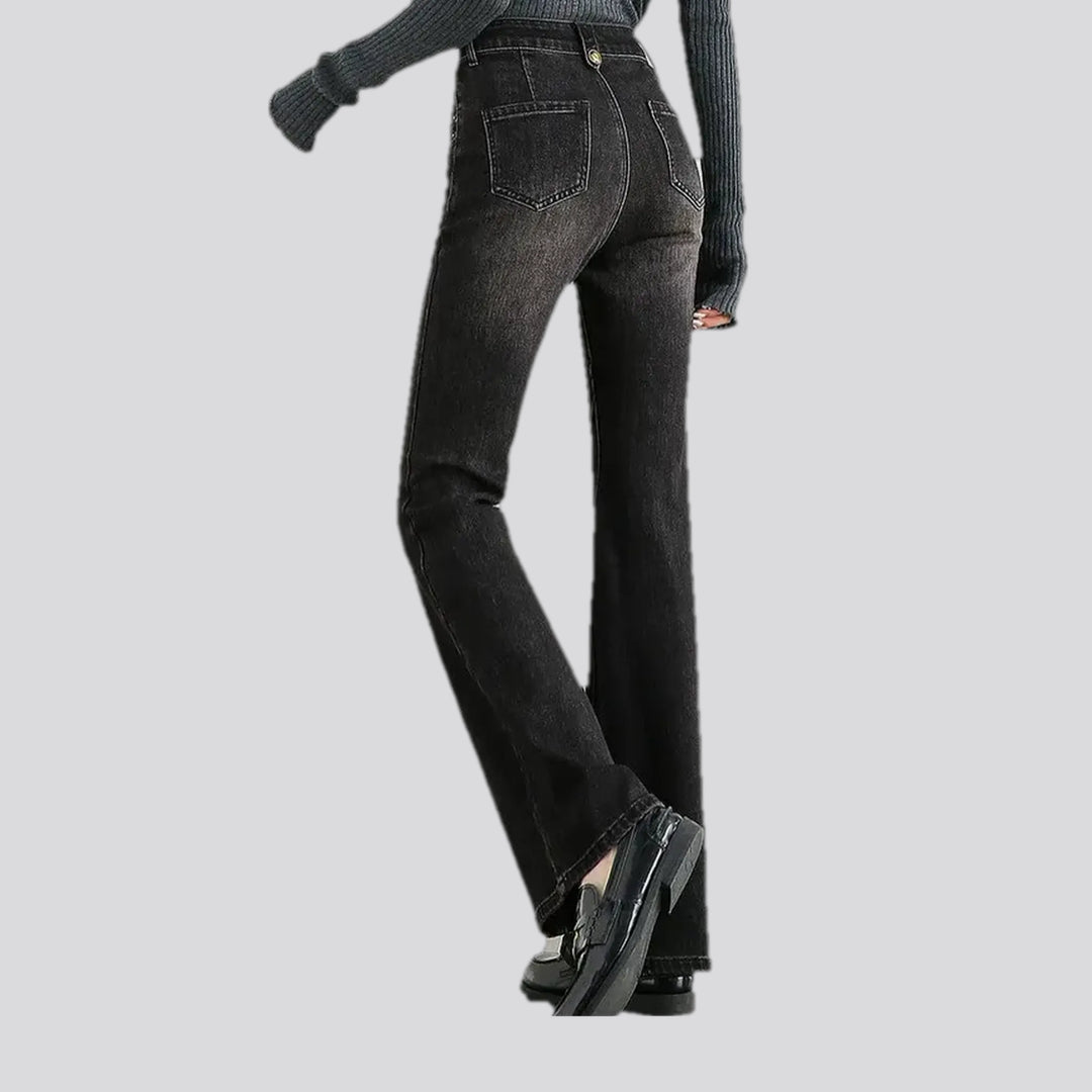 Fashionable mid-waist creased women's jeans