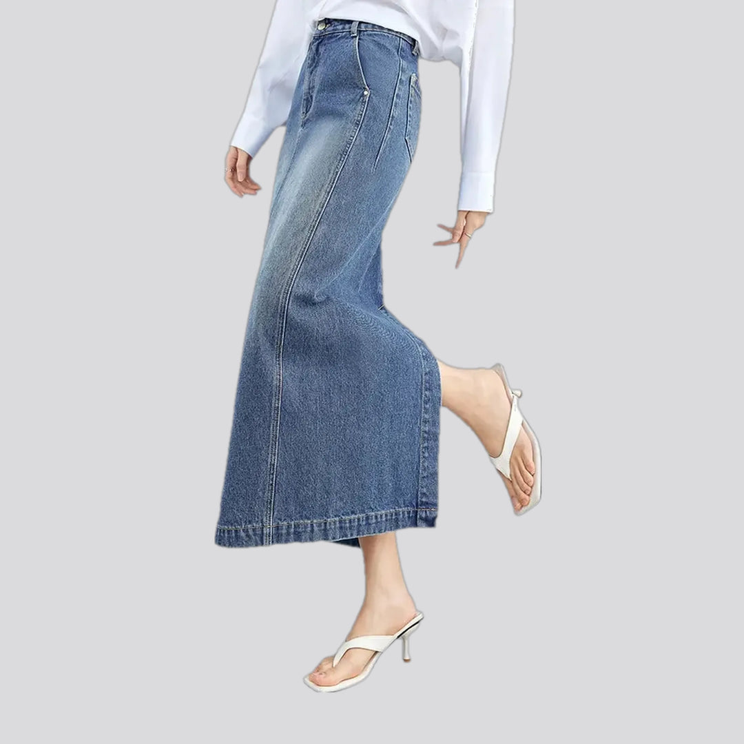 High waist medium wash denim skirt