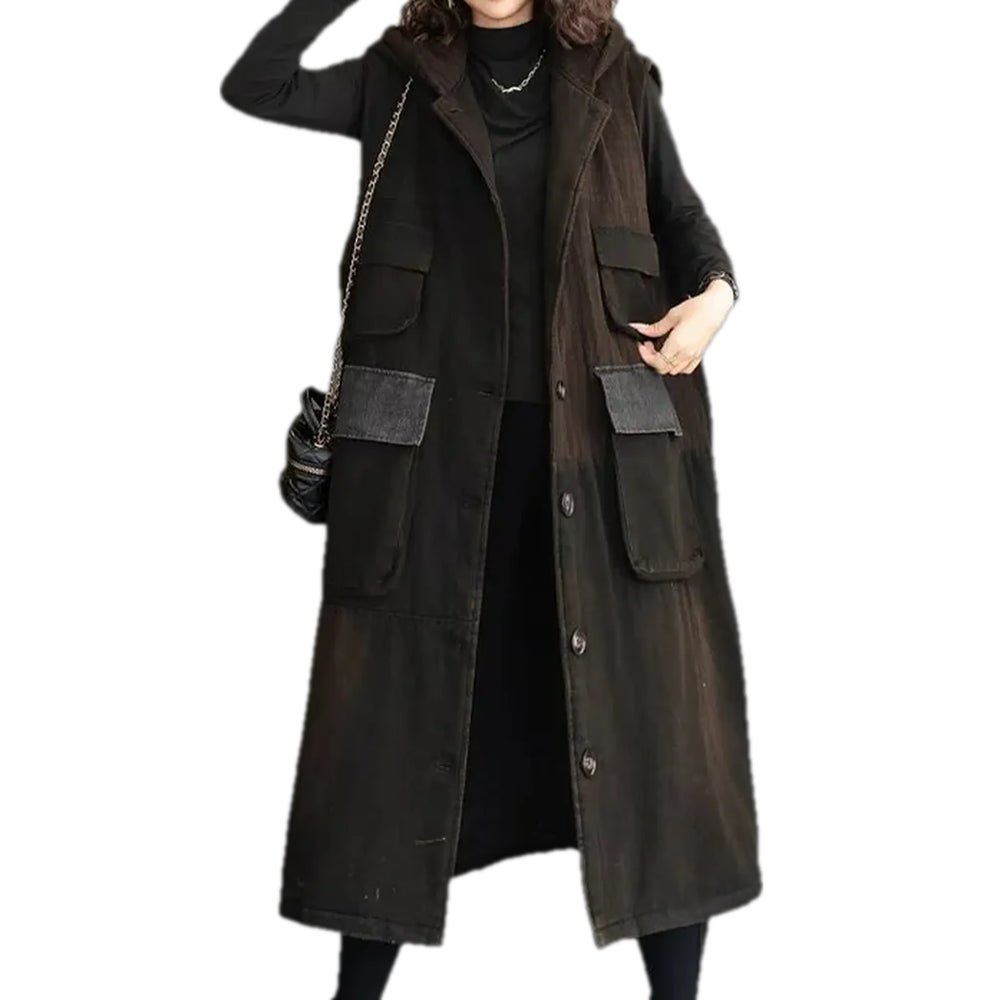 Vintage Style Denim Coat for Women - Black