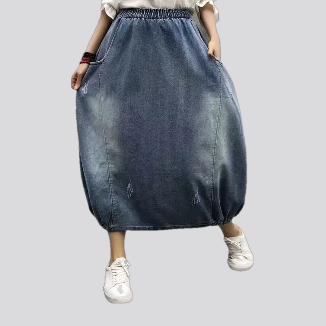 Fashion rubber hem bubble jean skirt