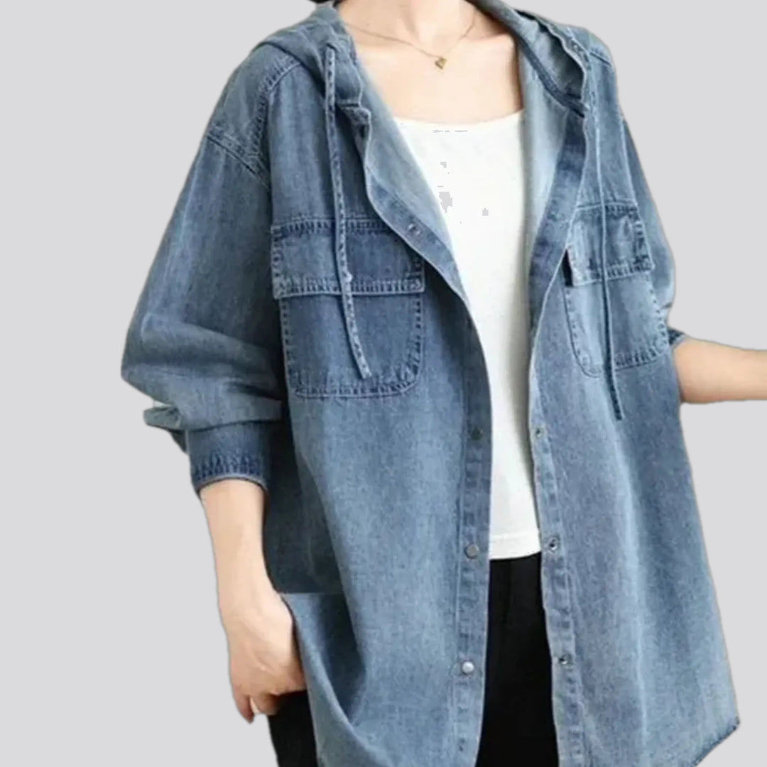 Medium casual oversized denim jacket for women