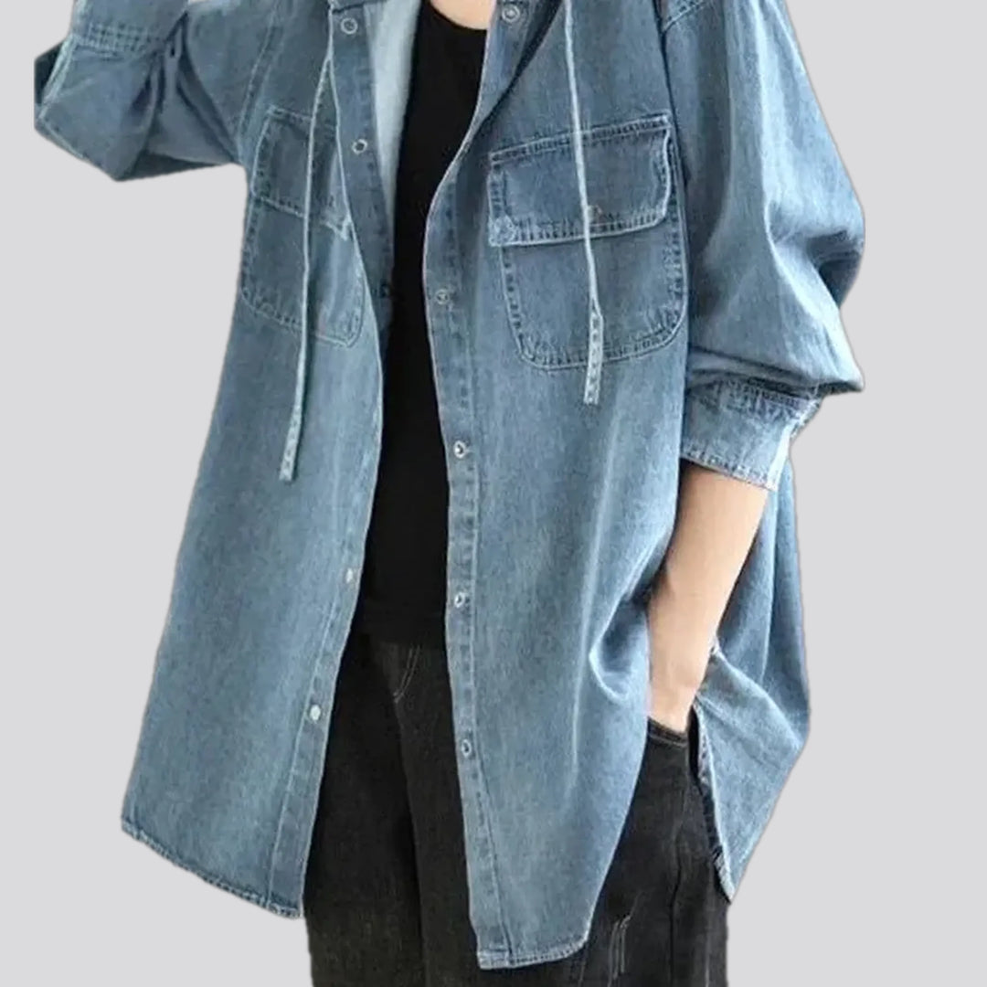 Medium casual oversized denim jacket for women