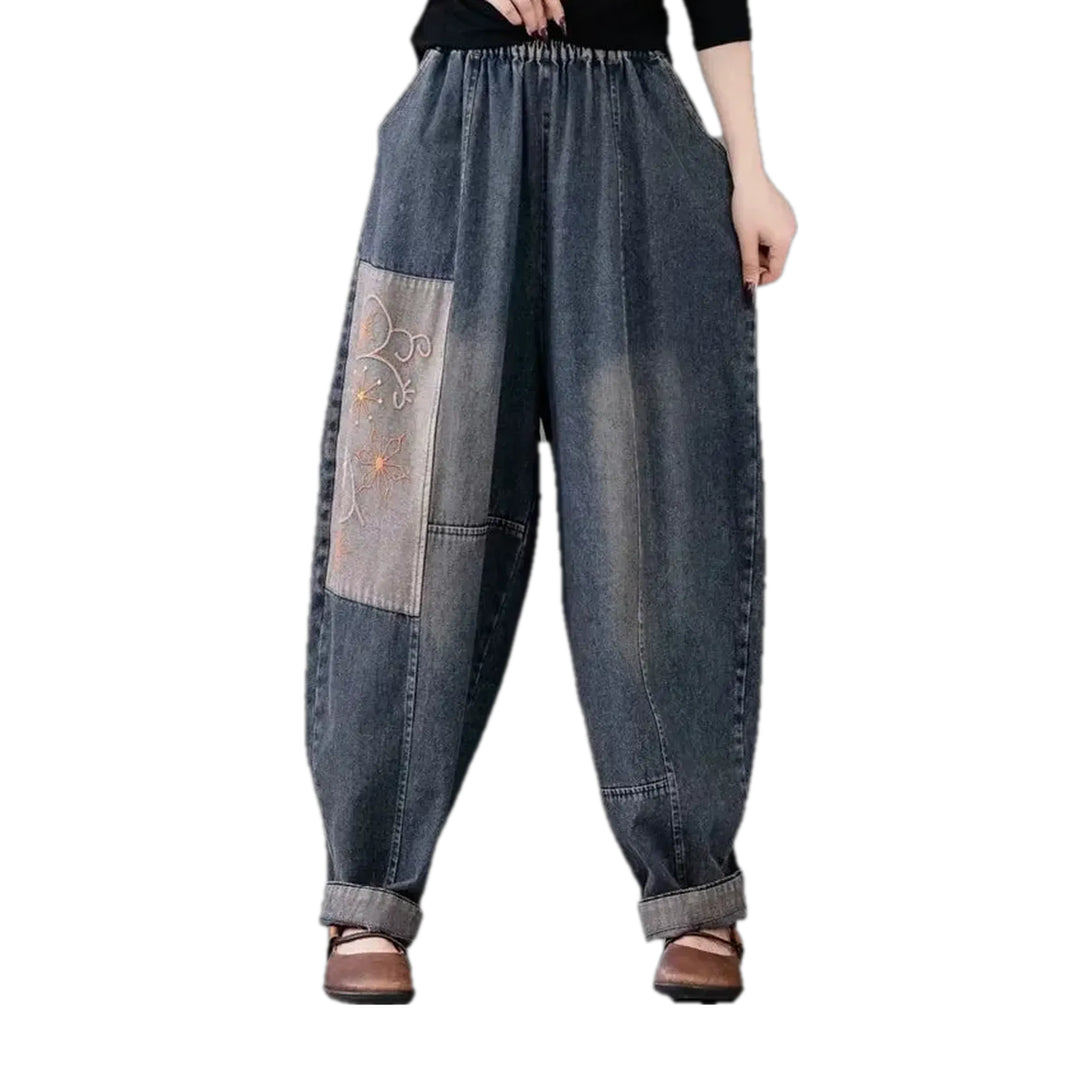 Boho Chic Women's Denim Joggers - Blue