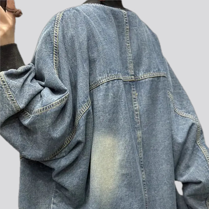 Abraded women's jean bomber jacket