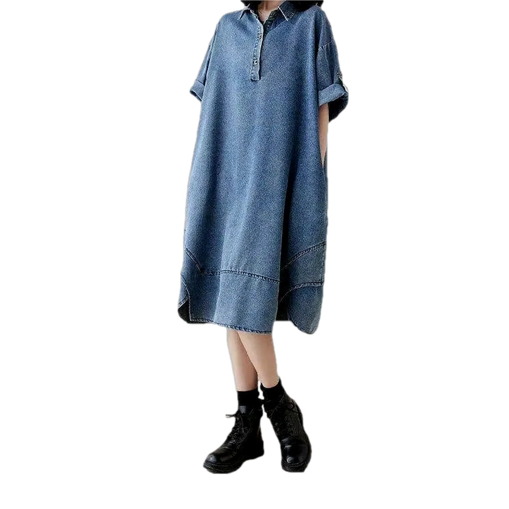 Washed Out Casual Midi Jeans Dress - Blue