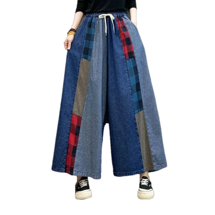 Mixed Patterns Fashion Women's Jean Culottes - Blue