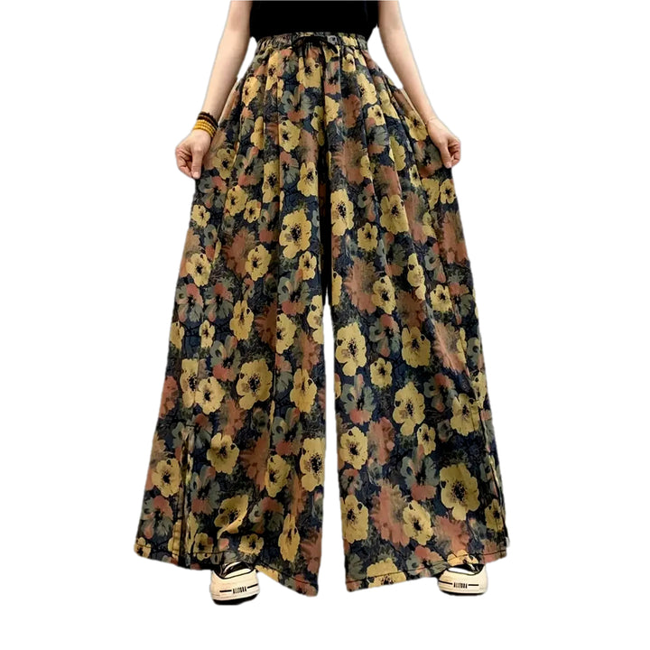 Boho Style Flared Jeans Culottes for Women - Black