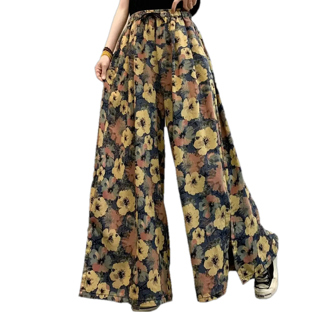 Boho Style Flared Jeans Culottes for Women - Yellow