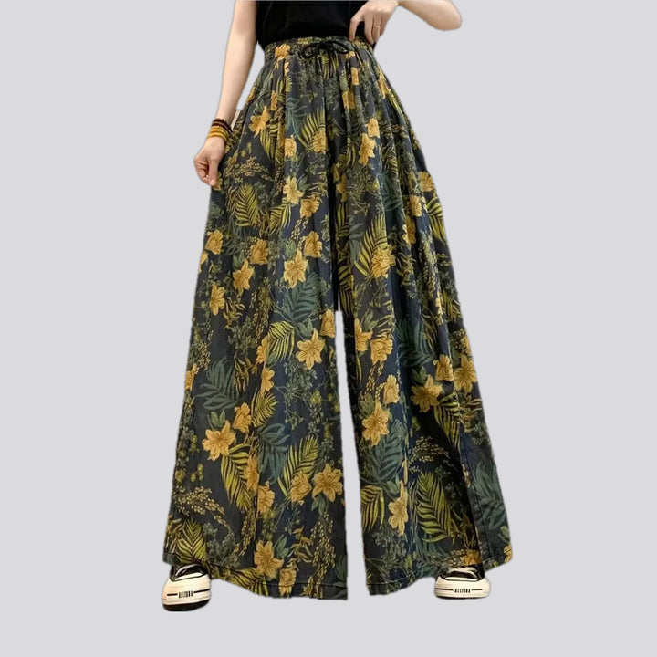 Boho style flared jeans culottes for women