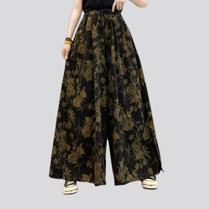 Boho style flared jeans culottes for women