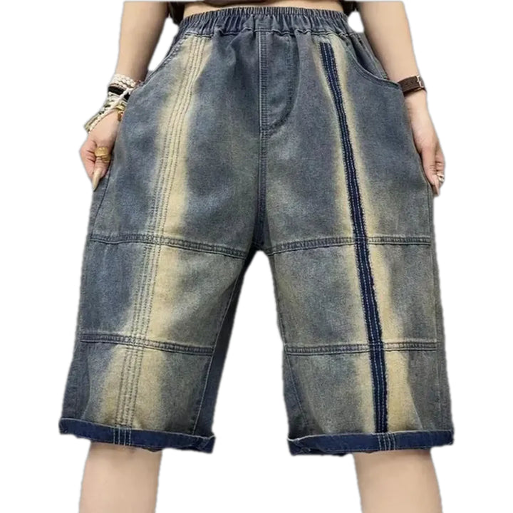 Fashionable Multicolor Baggy Women's Jean Shorts - Blue