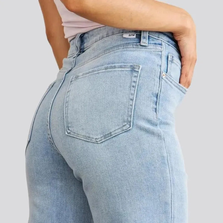 Wide-leg cutoff-bottoms jeans for women