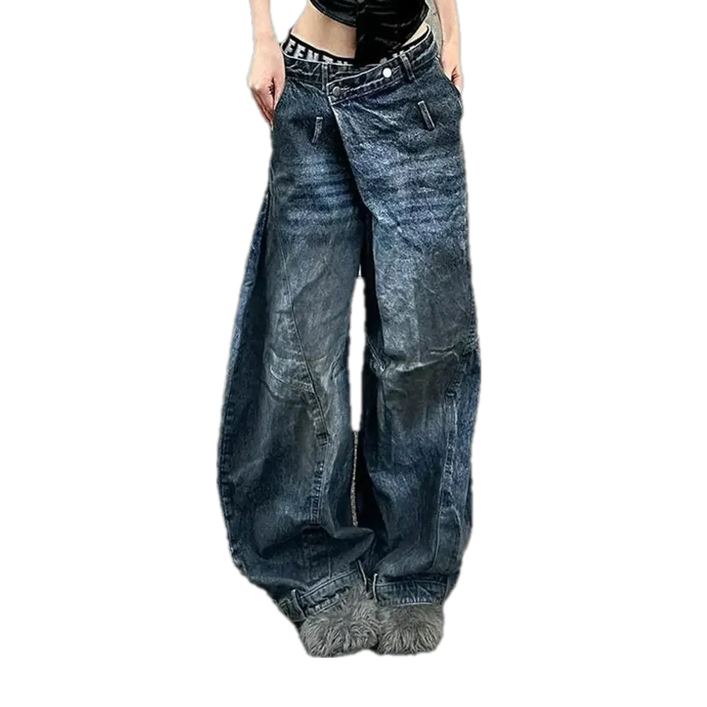 Dark Stonewashed Slouchy Women's Jeans - Dark Blue