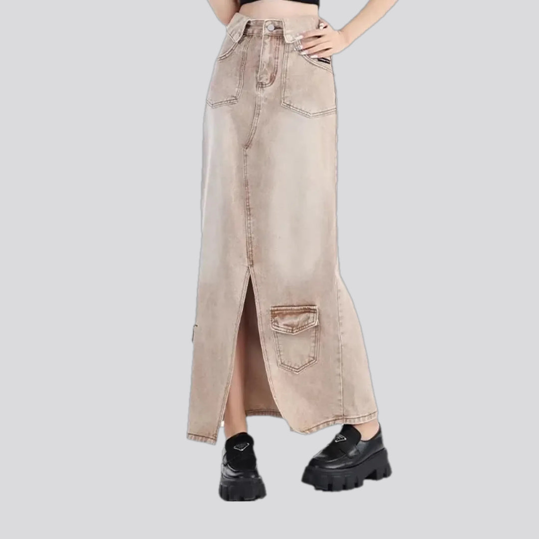 Fashionable high-rise sanded denim skirt