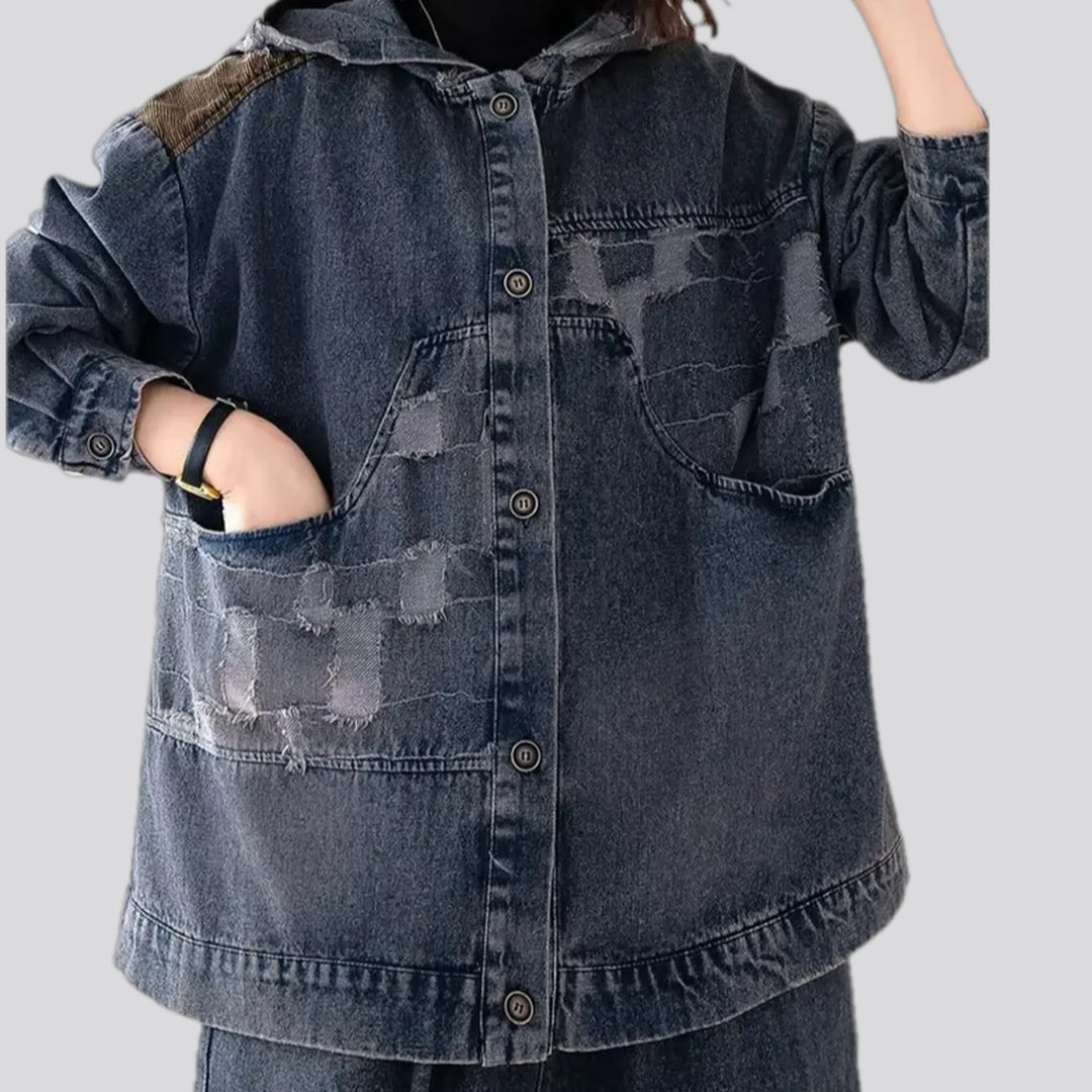 Fashionable medium fit boho women's jeans jacket