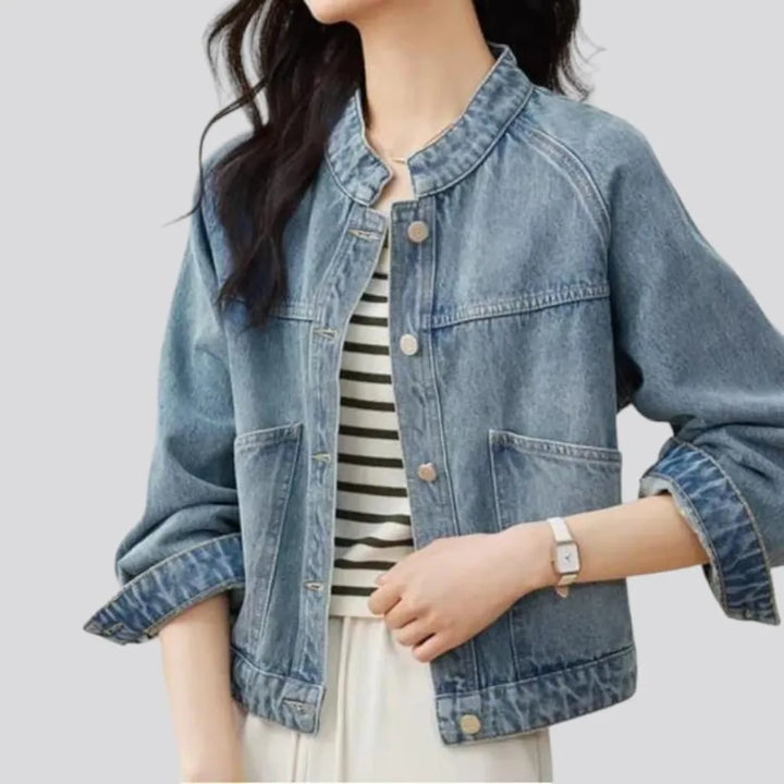 Light-wash sanded jean jacket for women