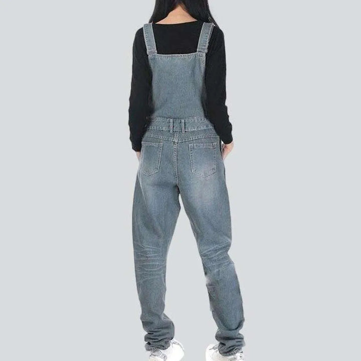 Trendy light wash jean dungaree for ladies