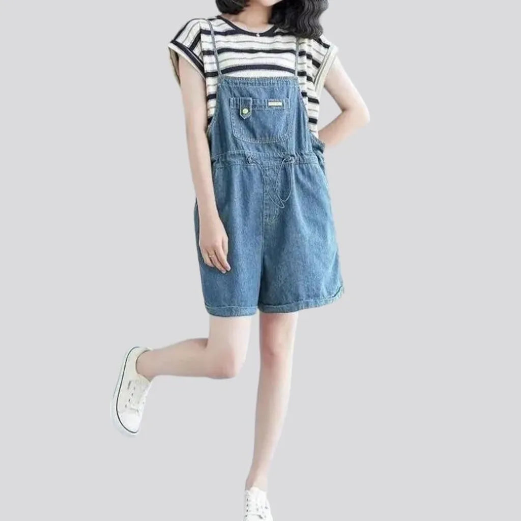 Stonewashed baggy jeans romper
 for women