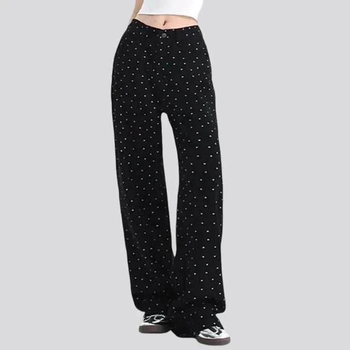 High rise slouchy dot patterned women's jeans