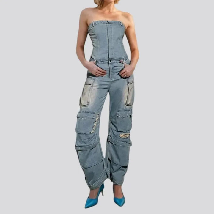 Boho style women's denim jumpsuit