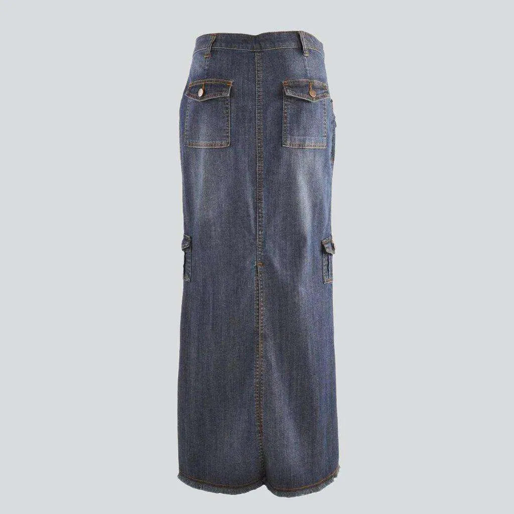 Stylish cargo long denim skirt