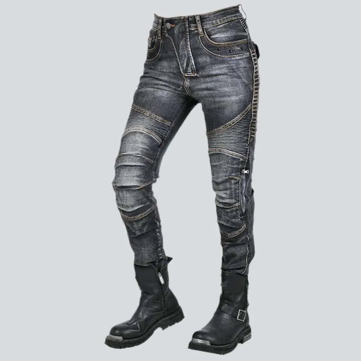 Whiskered men's biker jeans